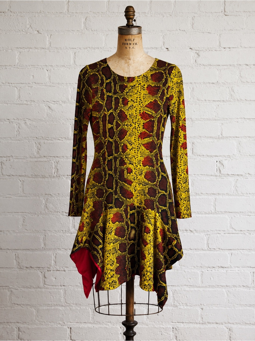 Y2K Just Cavalli Snakeskin Bodycon Mermaid Style Dress with Red Satin Lining